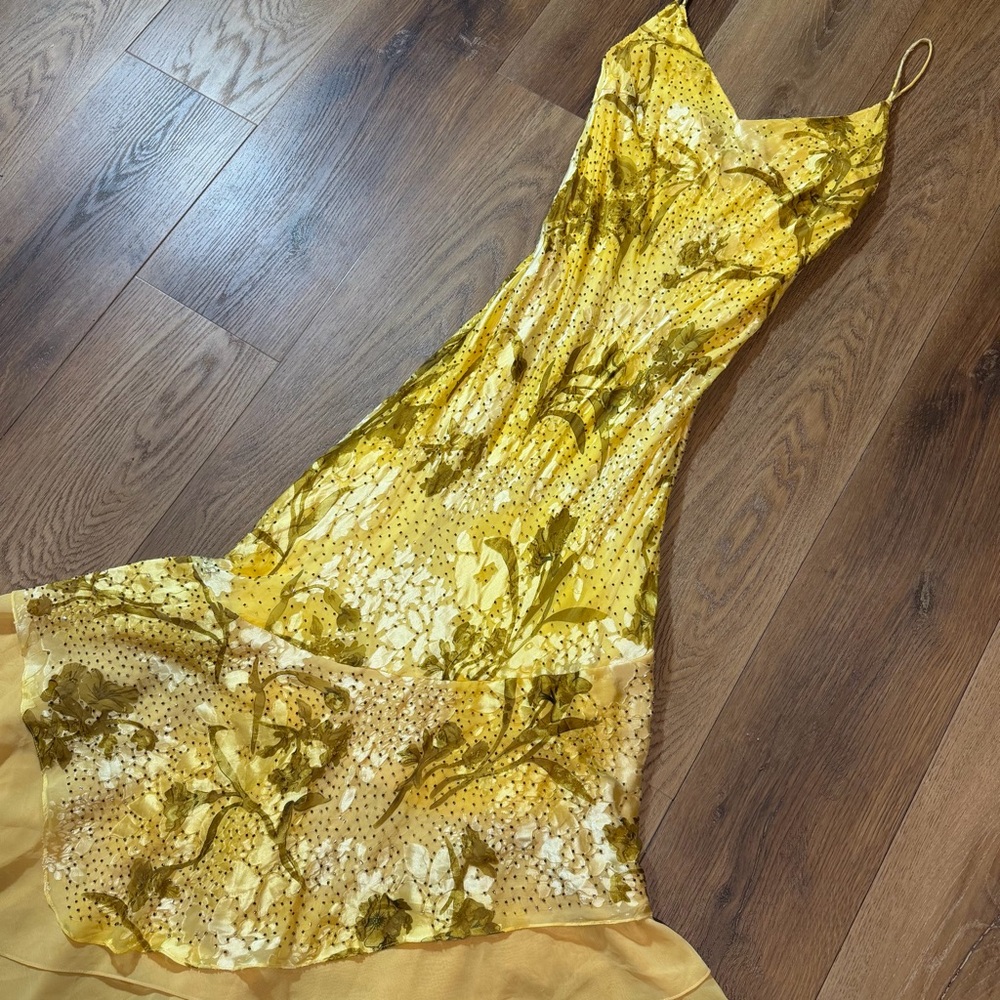 Vintage Y2K Beaded Dress Vintage Beaded Dress Velvet Burnout Dress Yellow Floral